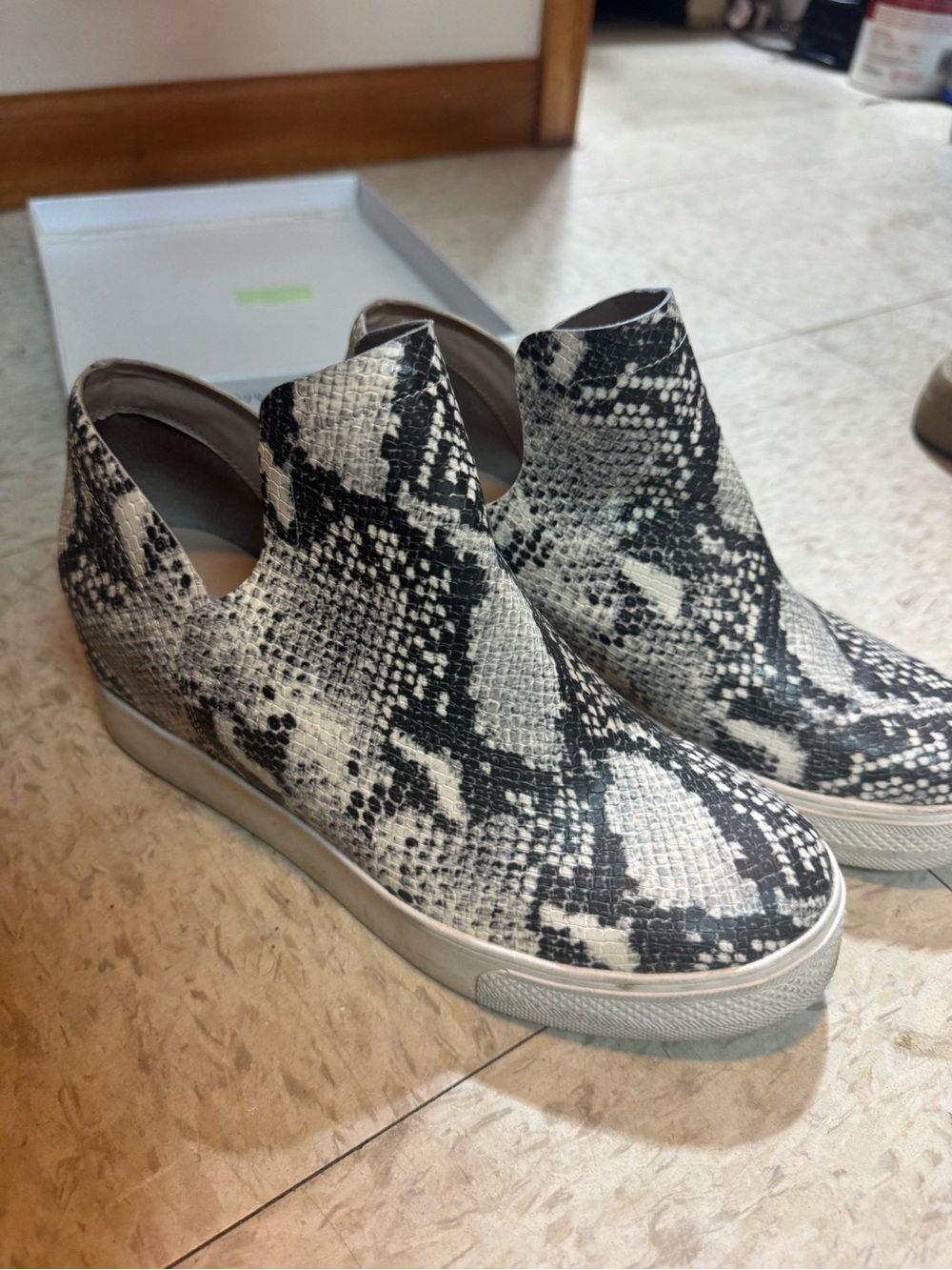 Steve Madden Snake-Print Slip-On Wedge Sneakers - Black & White